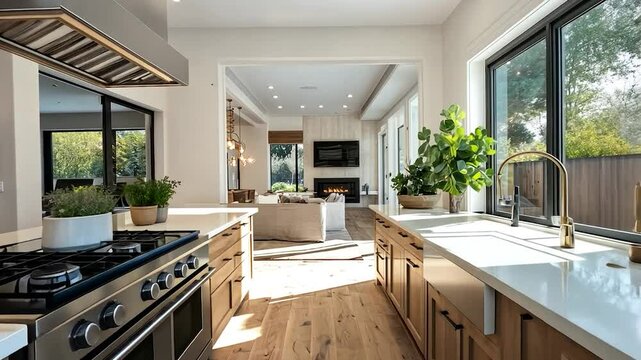 Modern farmhouse kitchen, open concept