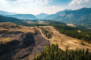 Naklejka premium Deforestation and Logging Captured in Aerial Drone Shot
