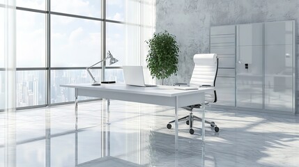 Sleek Office Minimalism: Sunlit Workspace with Design Aesthetics Design
