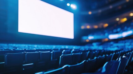 Empty auditorium awaits audience for upcoming presentation in a vibrant venue