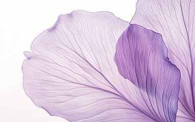 Delicate Purple Flower Petals with Veins on White Background, Close-Up
