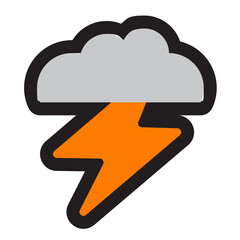 Black line icon cute lightning with gray clouds