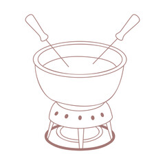 Cheese fondue icon with two sticks. Isolated on a white background. 