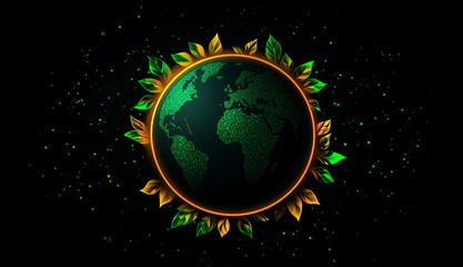 Fototapeta premium Green Planet Earth Globe Nature Ecology Leaves Background Leaf Glow Dark Life Hope World