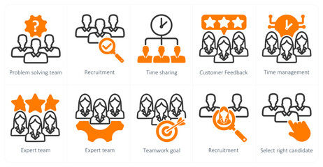 A set of 10 business icons as problem solving team, recruitment, time sharing