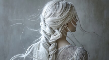 Majestic long flowing hairstyle with delicate silver thread interwoven 