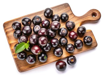 Fresh Acai Berries on Wooden Cutting Board Healthy Antioxidant Superfood