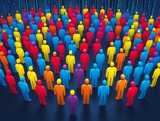 Fototapeta premium Colorful human silhouettes standing in an abstract pattern, representing diversity, teamwork, and social connection, suitable for backgrounds, wallpapers, and creative designs