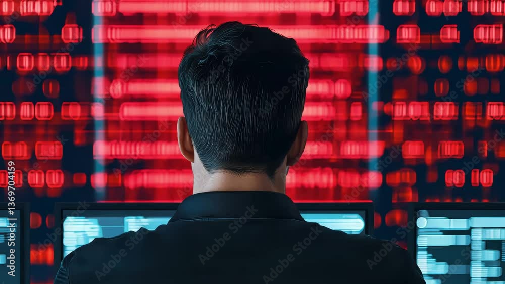 Poster focused individual working on data analysis display