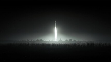 rocket launch at night, space exploration, journey to stars