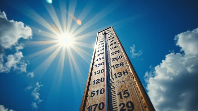 Rising Temperatures, A Thermometer Under the Blazing Summer Sun Indicates Heat