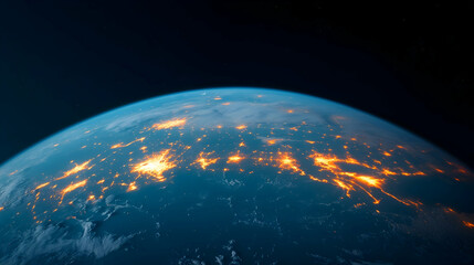 Fototapeta premium Earth at Night: Glowing City Lights and Global Network from Space