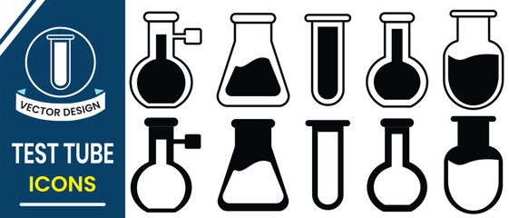 Test tube icon, vector design. Laboratory equipment, Chemical test tube icon vector illustration. Set of alcohol bottles. Vector illustration.