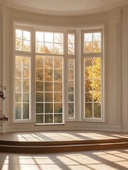 Fototapeta premium Autumn Sunlight, Large Windows, Interior