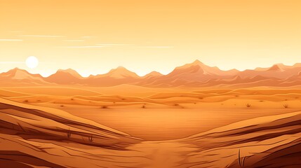 Naklejka premium Desert landscape with mountains and setting sun