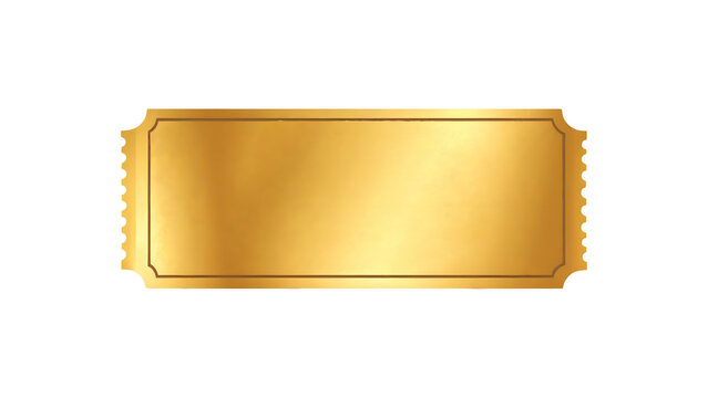 golden ticket with shiny metallic finish isolated on white background