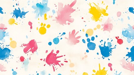 Watercolor paint splatters on white background creating colorful artistic splash pattern
