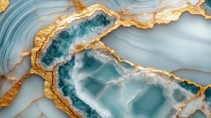 Luxurious Turquoise and Gold Marble. Abstract Background with Blue Agate Geode Texture.