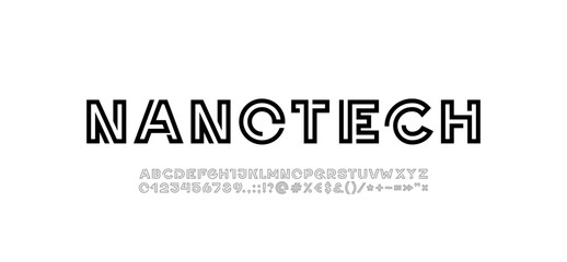 Technology font, digital cyber alphabet made future space style, letters A, B, C, D, E, F, G, H, I, J, K, L, M, N, O, P, Q, R, S, T, U, V, W, X, Y, Z, numerals 0, 1, 2, 3, 4, 5, 6, 7, 8, 9 made line