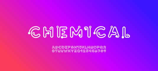 Digital alphabet font made ring, letters and numbers made in science style, vector illustration 10EPS.