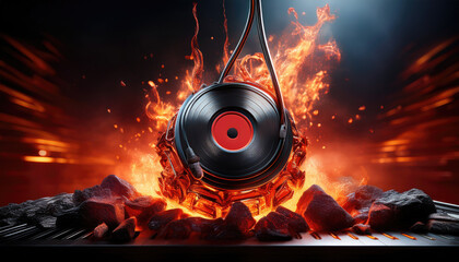 "Fiery Elegance: Ultra-Detailed Music Suspended Above Red-Hot Coals"