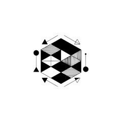 Geometric Hexagon Composition in Black & White, Minimalist Design