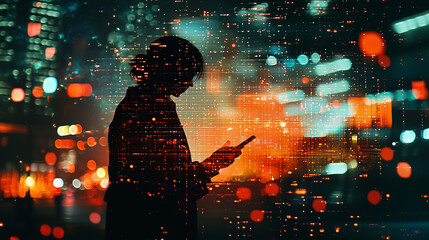 Futuristic Tech Overlay with Dots and Lines on Photo