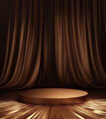 Empty stage with warm lighting and velvet curtains creating an intimate atmosphere for a performance
