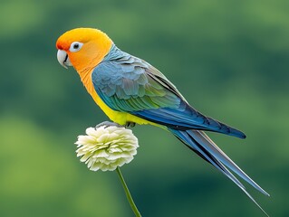 Obraz premium Sun Parakeet on White Flower.
