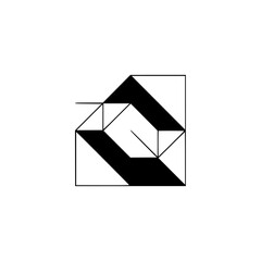 Minimalist Geometric Abstraction, Black & White, Modern Design Element