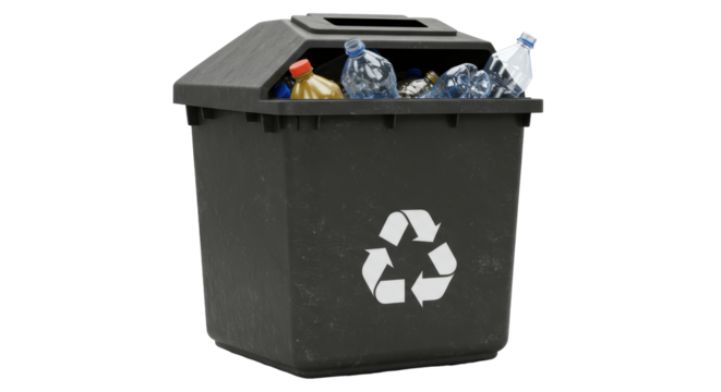 Isolated Recycling Bin with Plastic Bottles Environmental Awareness