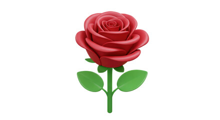 Isolated Red Rose with Green Leaves Romantic Symbol