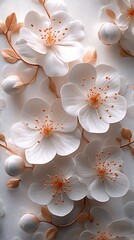 Delicate White Blossom Flowers with Orange Accents