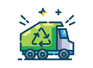Set of an Ecology Garbage Truck Lineal Color Icon