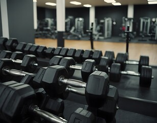 Organized Dumbbells in Gym - Fitness and Strength Training Equipment