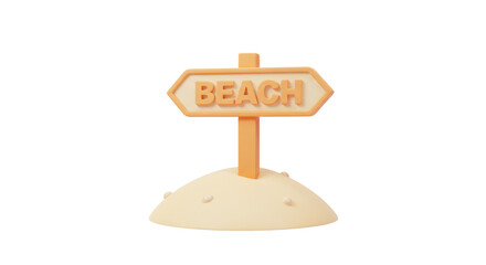 Isolated Beach Sign with Arrow, Indicating Seaside Destination