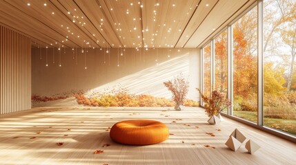 Modern autumn interior design, serene space, fall colors