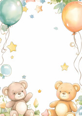 Cute illustration featuring teddy bears and balloons, ideal for children's events.