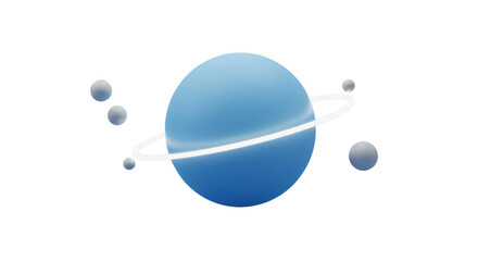 Isolated Blue Planet with Ring and Satellites