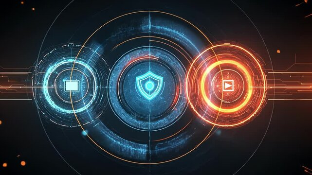 A creative graphic showing a shield symbol divided into three segments representing various authentication layers one section depicting a user inputting a password another illustrating