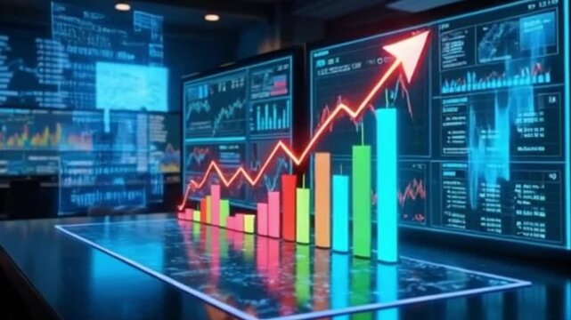 Bar chart for growing business progress by month. . business graph showing business success isolate on black, Falling Graphs, Crypto Trends