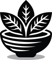 Vector graphic of plant growing in a bowl for logo designs or decoration
