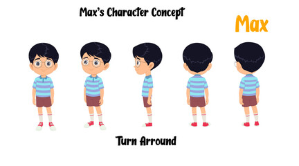 Indian boy turnaround vector character model sheet illustration