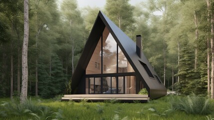 Modern A-Frame Cabin in Lush Forest Setting