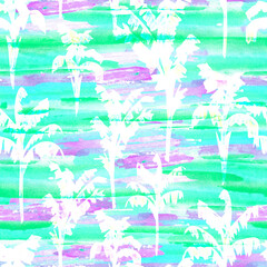 Washed grunge watercolor tropical seamless print