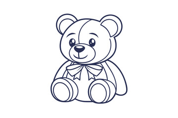 Adorable Cartoon Teddy Bear Outline, Sitting, Bow, Cute, Childrens Toy