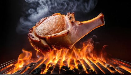 "Fiery Elegance: Ultra-Detailed Pork Suspended Above Red-Hot Coals"
