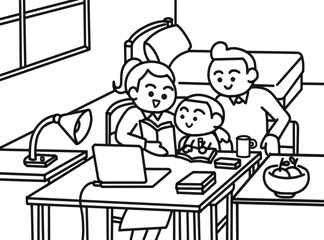 Parent teaching homework for kid.