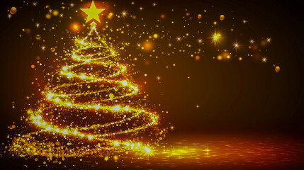 Beautiful sparkling Christmas background with spruce and sparkles. New Year card