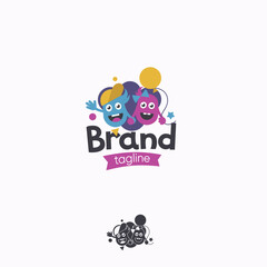 Boy and girl cheerful holding hands emoji characters monsters happy vector logo